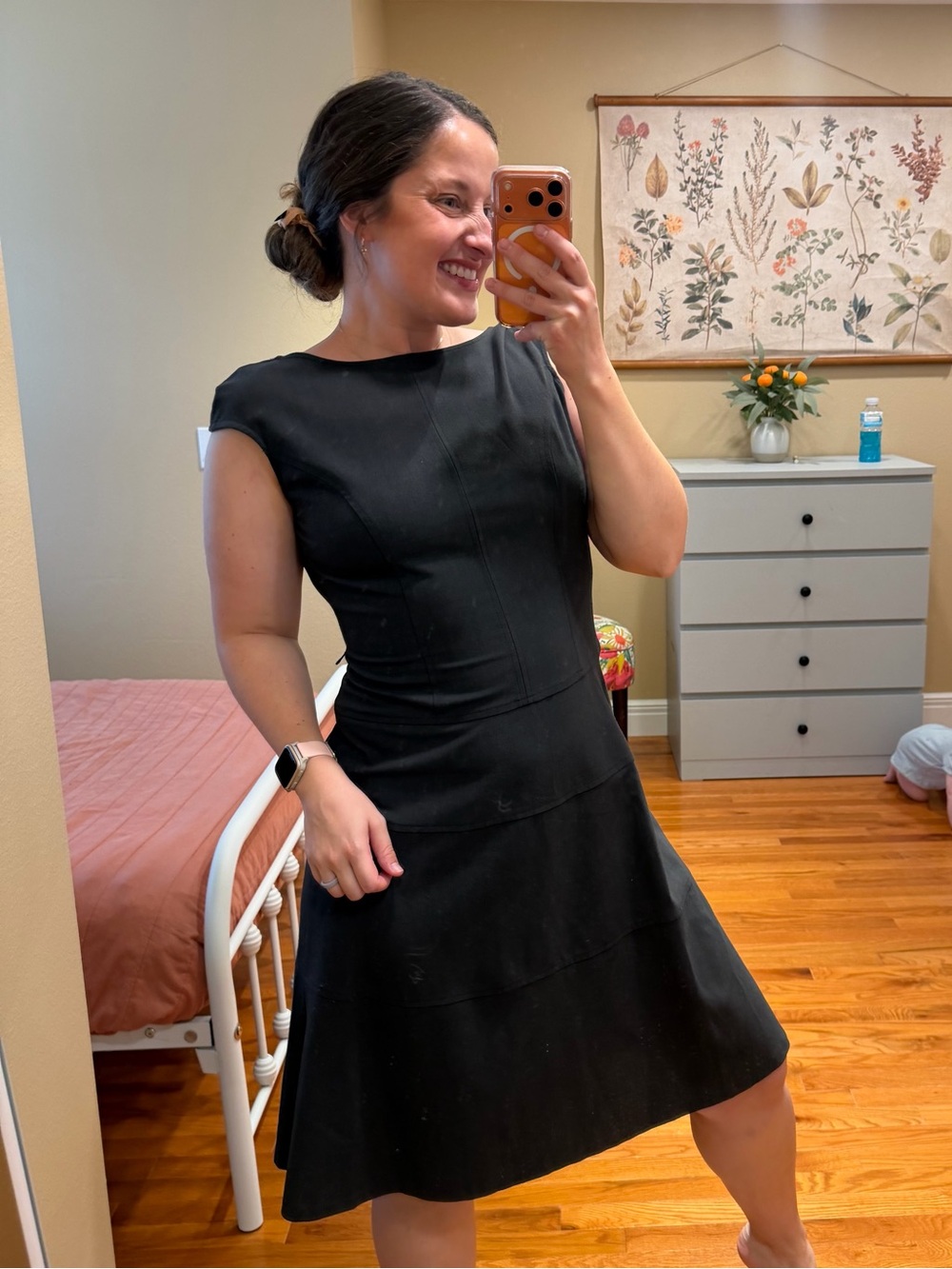 Chaps Charcoal Gray Cap-Sleeve A-Line Dress 6